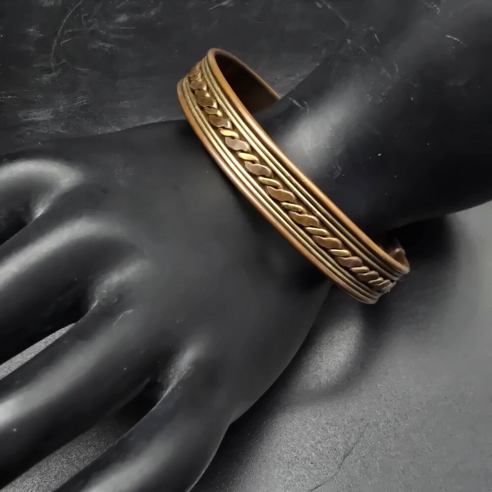 Vintage Brass Cuff Bracelet Made In India Twisted Design